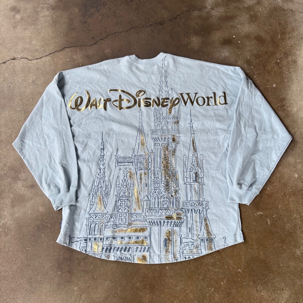 Disney Spirit Jersey Womens Large Blue Excellent Gold Foil Castle 1971 Oversized